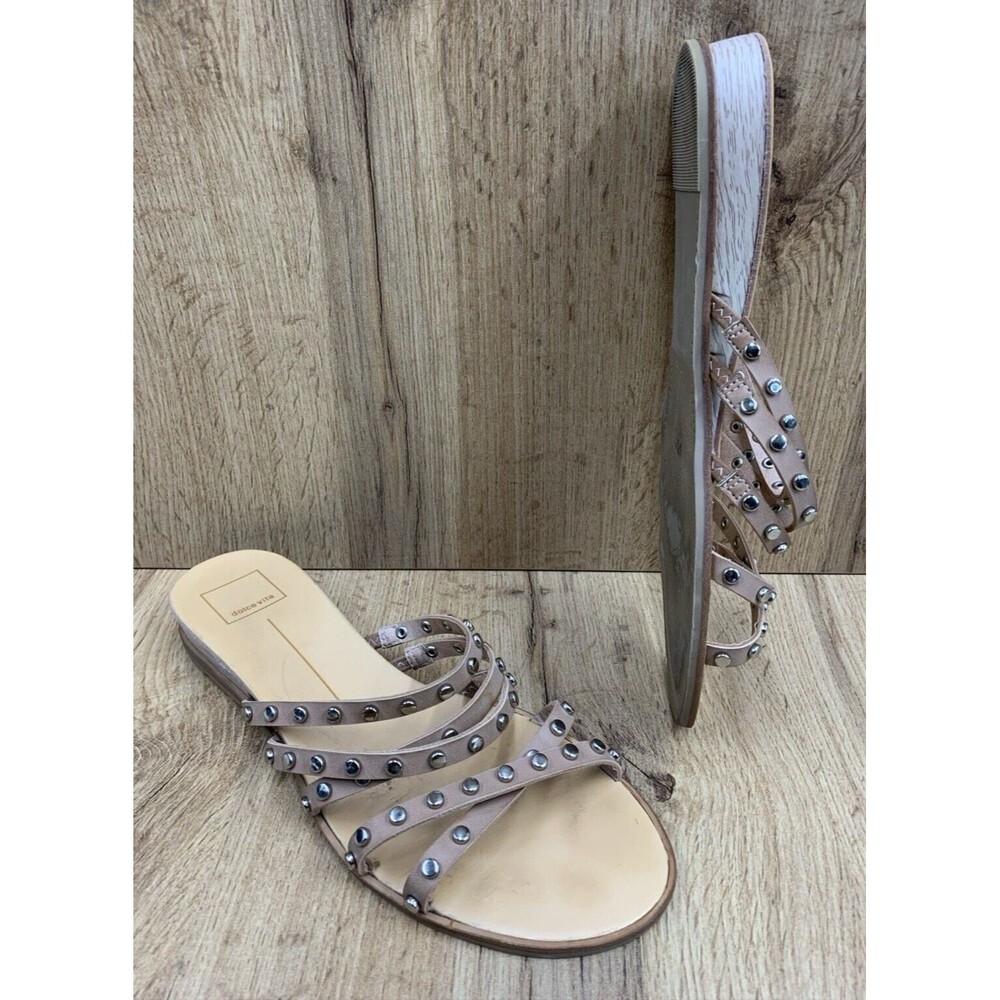 Dolce Vita Pinta Studded Sandal Shoes Women's Size 10.5 Beige Strappy Slip On